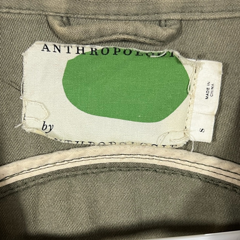 Anthropologie Embroidered Olive Utility Jacket - spring jacket lightweight S - L - Picture 9 of 9